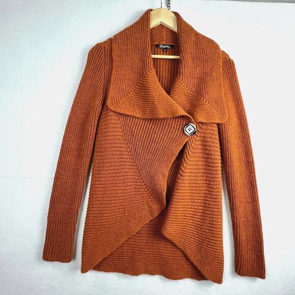 Elisabetta M Mohair/Wool Asymmetric Cardigan Sweater Made In Italy Burnt Siena - Picture 1 of 12